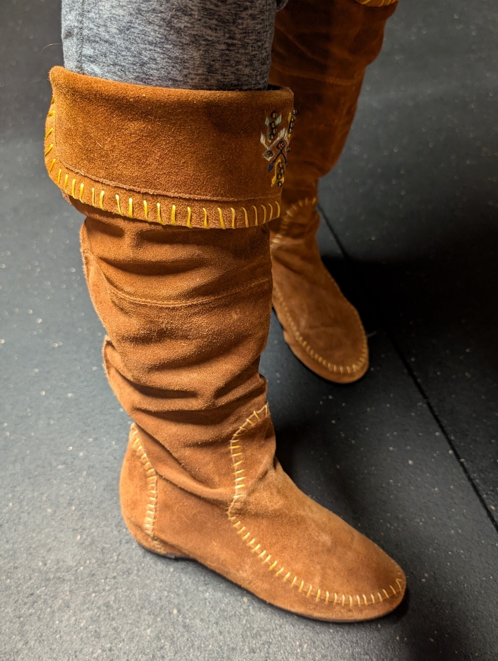 Aldo Size 37 Chestnut Brown Suede Embroidered Knee-High Boots - Picture 5 of 14